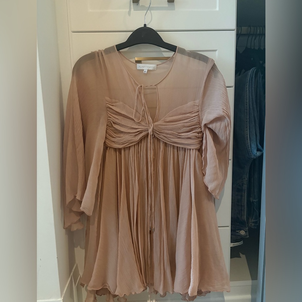 Always Blush Pink Pleated Tie-Front Mini Dress
